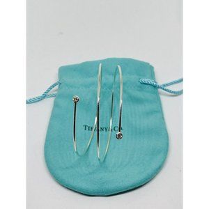 $3400 Tiffany & Co Elsa Peretti Diamond Hoop Bracelet Sterling Silver 0.23 CT